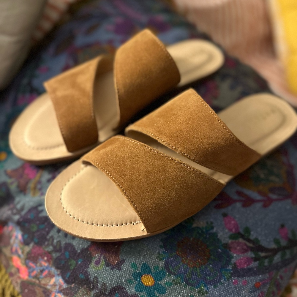 PLG Patina Tan Suede Women's Slide Sandals